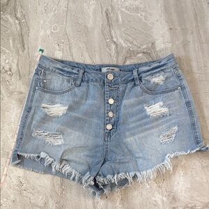 Refuge Blue Jean Shorts High-Waisted Distressed